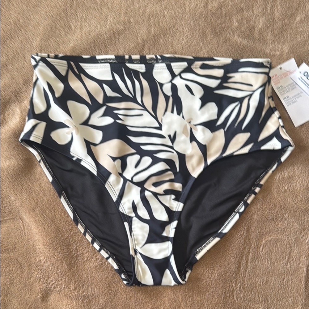 Old Navy Black and Cream Leaf Print Bikini Bottom